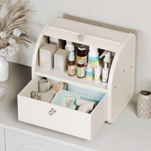 玄关收纳盒家用化妆品口罩零食药品客厅桌面防尘储物盒双层置物架