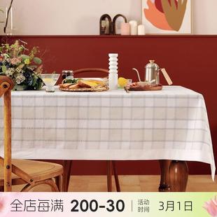 长方形家用白色格纹节日圆桌茶几台布定制 阳春小镇餐桌布艺中式