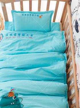 纯棉儿童卡通六件套绿色恐龙大图案AB版双面棉被幼儿园三件套