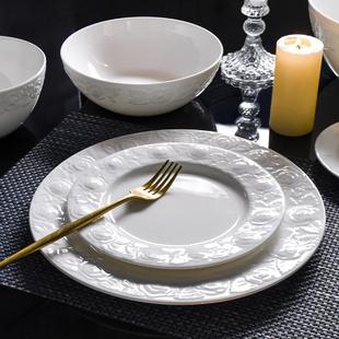 好货骨瓷浮雕玫瑰花盘子碗家用2025新款网红爆款法式餐具高级感沙