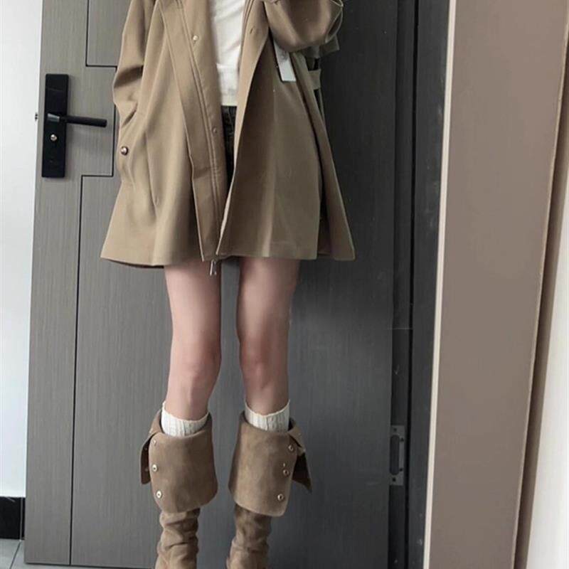 好货厚底长筒靴女2026新款秋季不过膝绒面高筒靴女款显瘦长靴骑士