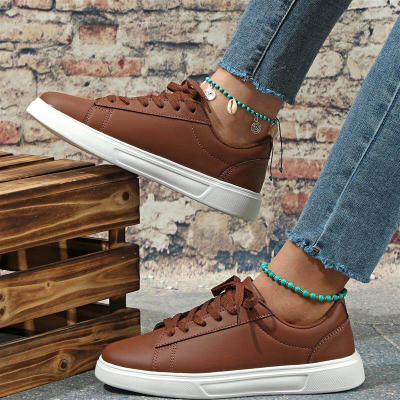 好货英伦棕色男鞋2026新款秋季透气防臭运动休闲板鞋子男皮面软底