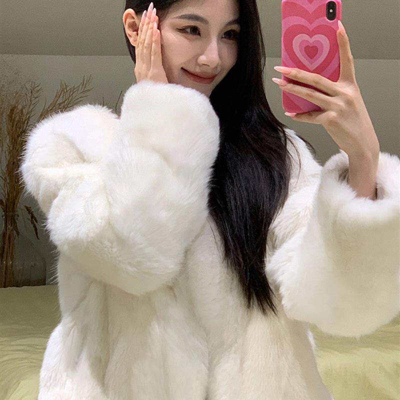 好货2023秋冬新款狐狸毛皮草外套女短款V领环保皮草小个子上衣女