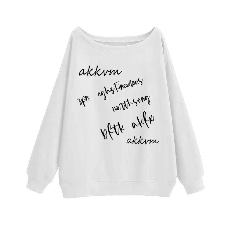 好货美式潮牌斜领白色卫衣女2025秋季薄款露肩宽松小众设计感百搭