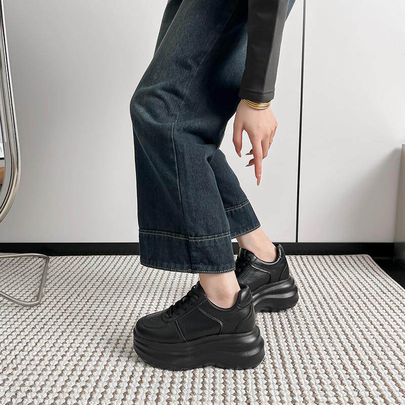 好货真皮版~黑色10CM小个子内增高松糕鞋女2026新款厚底8CM休闲小