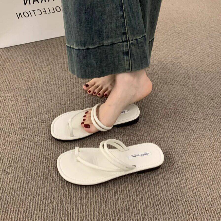新品简约百搭套趾一字带平底凉鞋女夏季外穿海边休闲软底两穿法凉