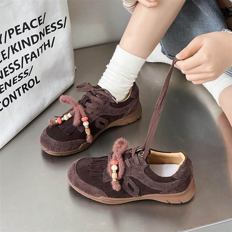 好货真皮德训鞋女2025新款秋季平底巨好看不累脚的鞋子百搭运动休