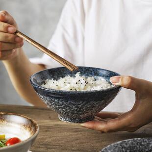 新品日式米饭碗家用复古陶瓷斗笠碗创意古朴小碗盘餐具小汤碗酒店
