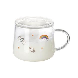 明尚德400ml玻璃杯卡通儿童水杯咖啡杯宽口大肚牛奶杯水果茶杯