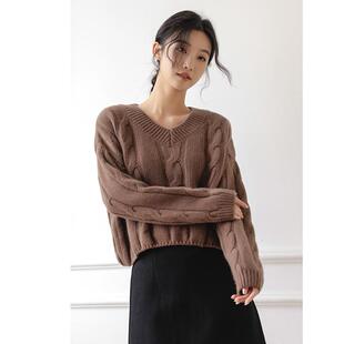 大v领毛衣女2025秋冬新款宽松慵懒风长袖套头针织加厚打底衫上衣