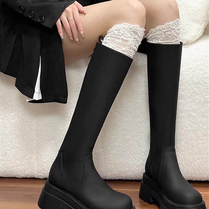 好货2025秋冬季不过膝长筒靴瘦瘦靴小个子厚底显瘦高筒马丁靴女骑