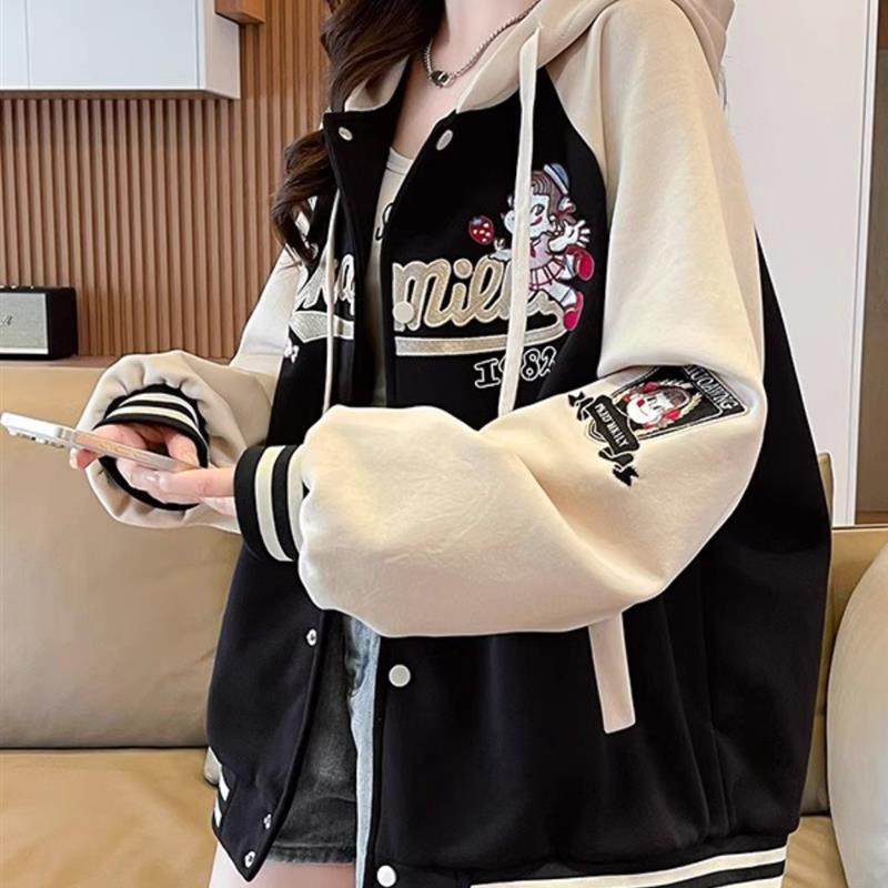 好货棒球服外套女春秋季15初中学生13少女12岁大童连帽卫衣开衫夹