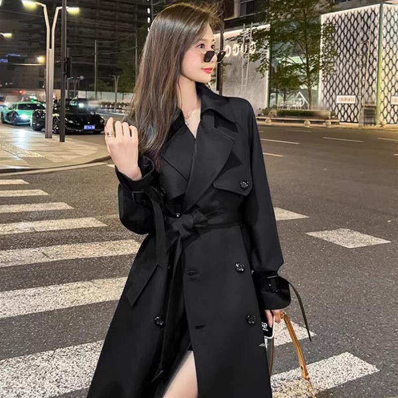 好货黑色风衣外套女中长款2025春秋新款韩系小个子高级感气质显瘦