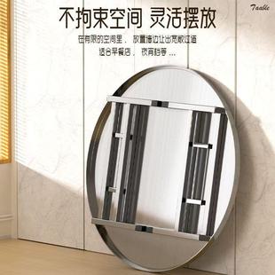 特厚304不锈钢圆桌可折叠桌子大排挡摆摊圆桌小户型吃饭家用餐桌