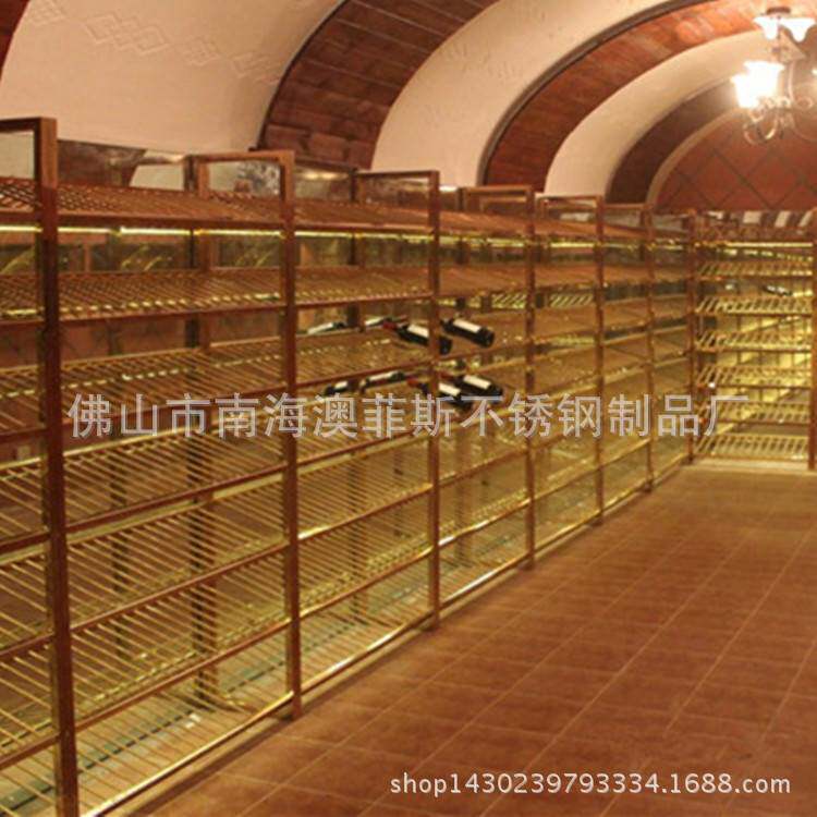 不锈钢金属洋酒红酒架厂家精品红酒架 酒库葡萄酒钛金斜列架