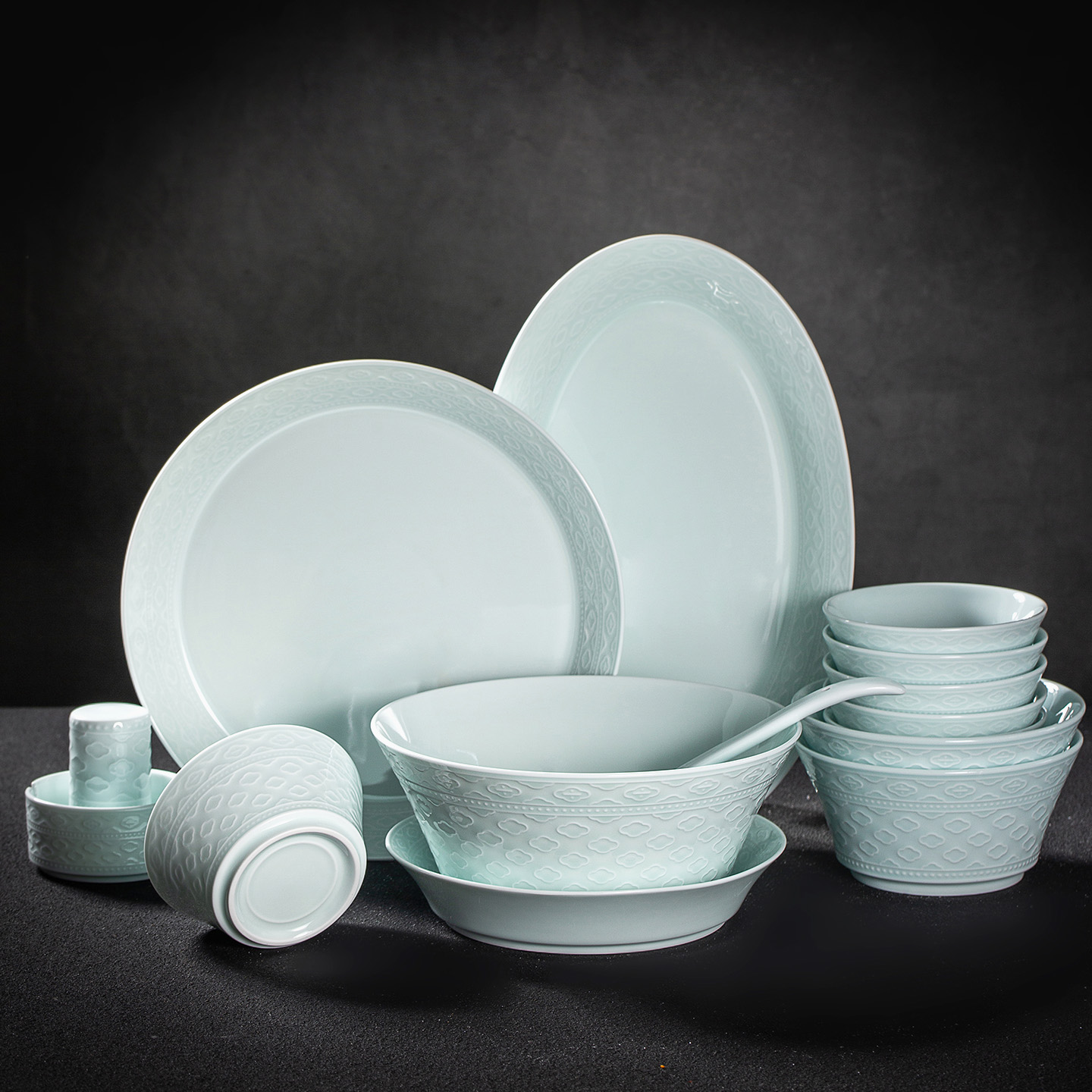 影青浮雕纹餐具套装万事如意系列