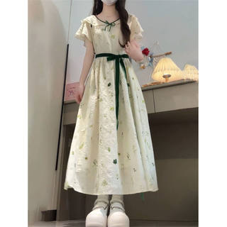 法式清新甜美少女风碎花连衣裙女夏季新款独特系带收腰显瘦A字裙