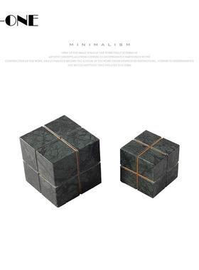 创意极简正方形几何摆件电视柜售楼处样板房现代家居大理石装饰品