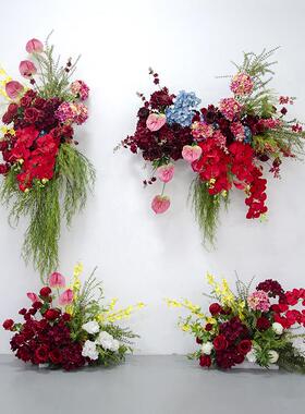中式婚礼壁挂装饰仿真花艺 KT板墙壁布置酒店仪式摄影背景成品花