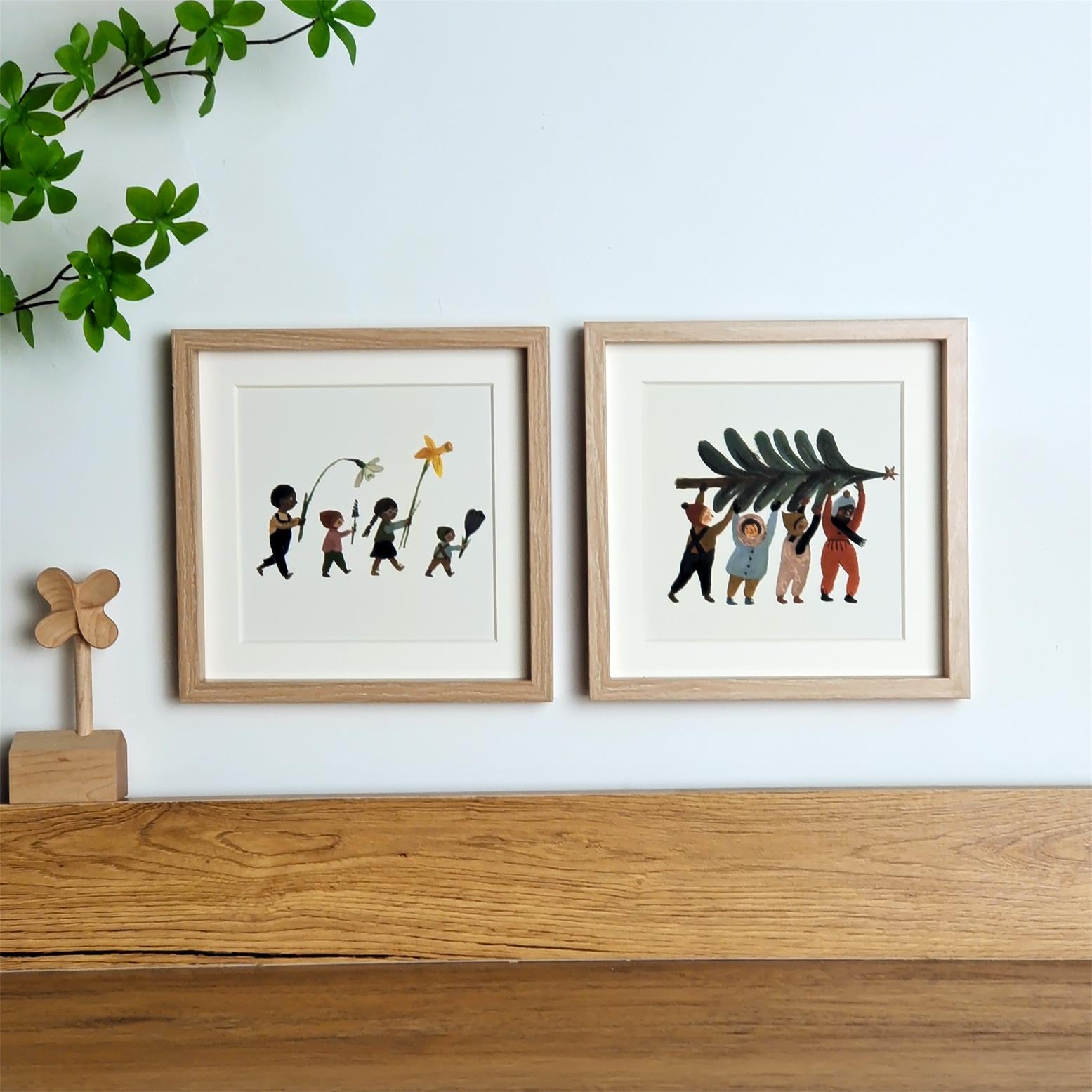 现代简约北欧手绘风卡通动物儿童房床头挂画装饰画斗柜桌面摆台画