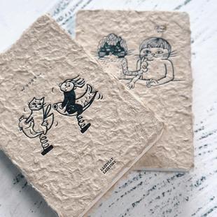 可爱的!树皮纤维版笔记本猫图案小众手工纸记事本文化创意手帐中