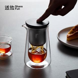 嵩本SOGDI双层防烫飘逸杯全玻璃耐高温泡茶壶茶水分离过滤冲茶器