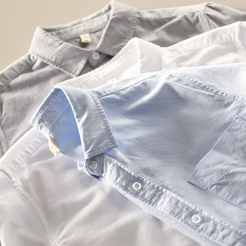 春秋季薄款牛津纺衬衫男长袖宽松潮流百搭纯色衬衣外穿休闲白衬衫