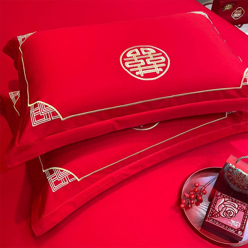 高档结婚四件套大红刺绣床单被套新婚房陪嫁婚庆床上用品喜被套件