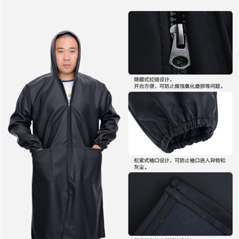 200斤皮质pu春秋季男士仿皮工作服大褂防污防油罩衣护衣长袖纽扣