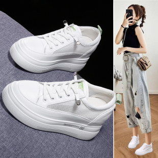 网鞋 内增高小白鞋 单鞋 新款 女百M搭厚底松糕透气春秋板 女2021春季