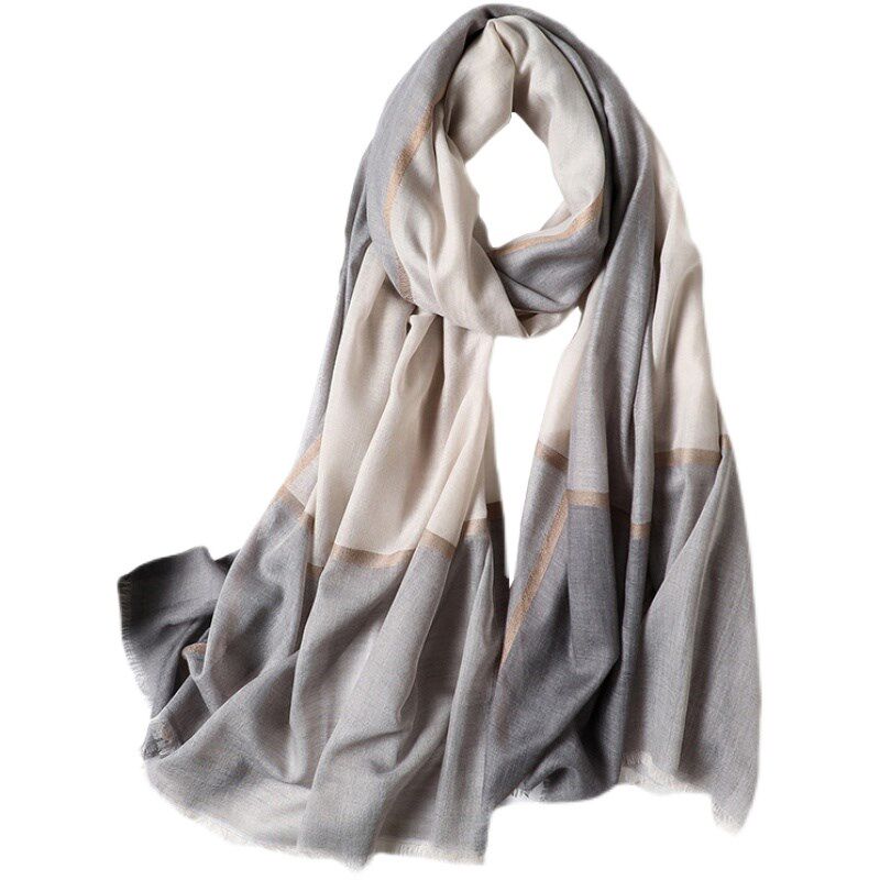 丝巾女春秋薄长款百搭围巾拼色长款洋气围巾保暖披肩护颈防风纱巾