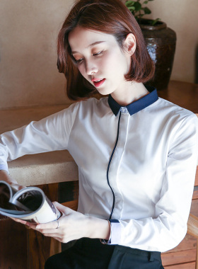 白色衬衫女长袖春款职业装工装2021年新J款设计感小众小领白衬衣