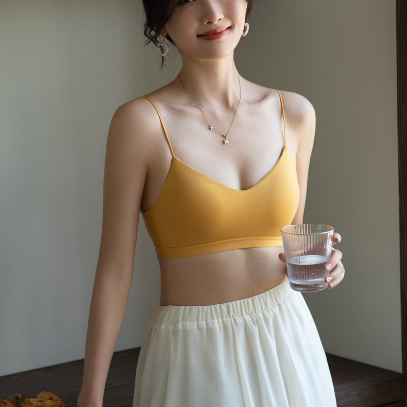 细带防走光V领带胸垫文胸一体式美背内搭小胸聚拢T裹胸抹胸内衣女