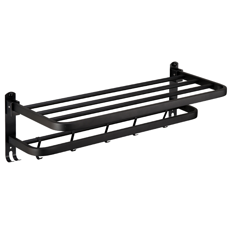 浴室置物架免打孔不锈钢304黑色可折叠浴巾架 卫生间挂毛巾的架子