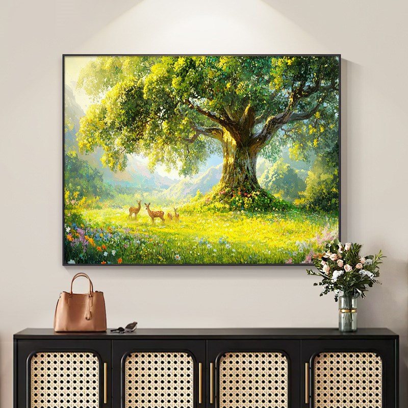 现代简约大树风景玄关装饰画客厅沙发背景墙挂画餐厅卧室床头壁画图片