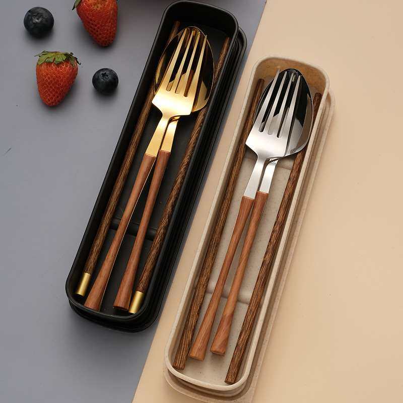 便携筷子勺子套装家用实木质三件套木柄餐具学生上班族餐具收,婴童用品,儿童筷子,淘宝优惠券,粉丝福利购,淘宝优惠卷