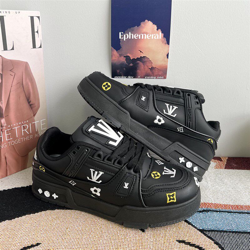 黑色鞋子男鞋休闲鞋透气百搭夏季 新款增高板鞋美式高街运动鞋女