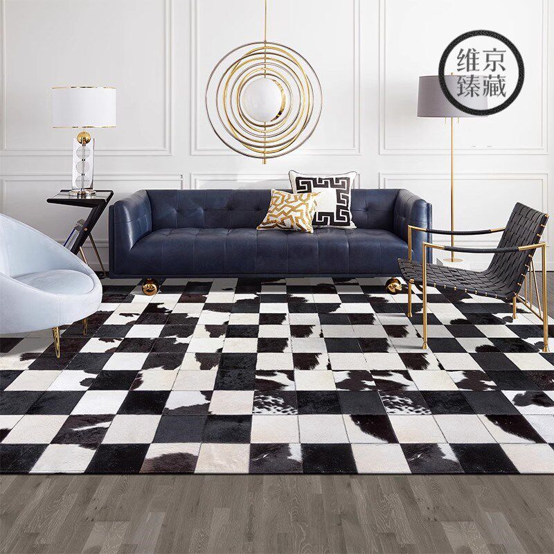 维京甄藏b地毯客厅卧室欧式黑白简约时尚现代风格拼接沙发茶几垫