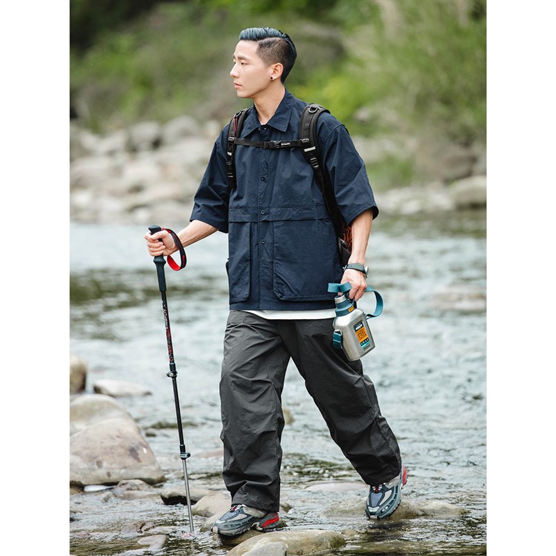 OW线上商店 男秋季户外机能宽松工装裤 纯色直筒休闲日系伞兵裤潮