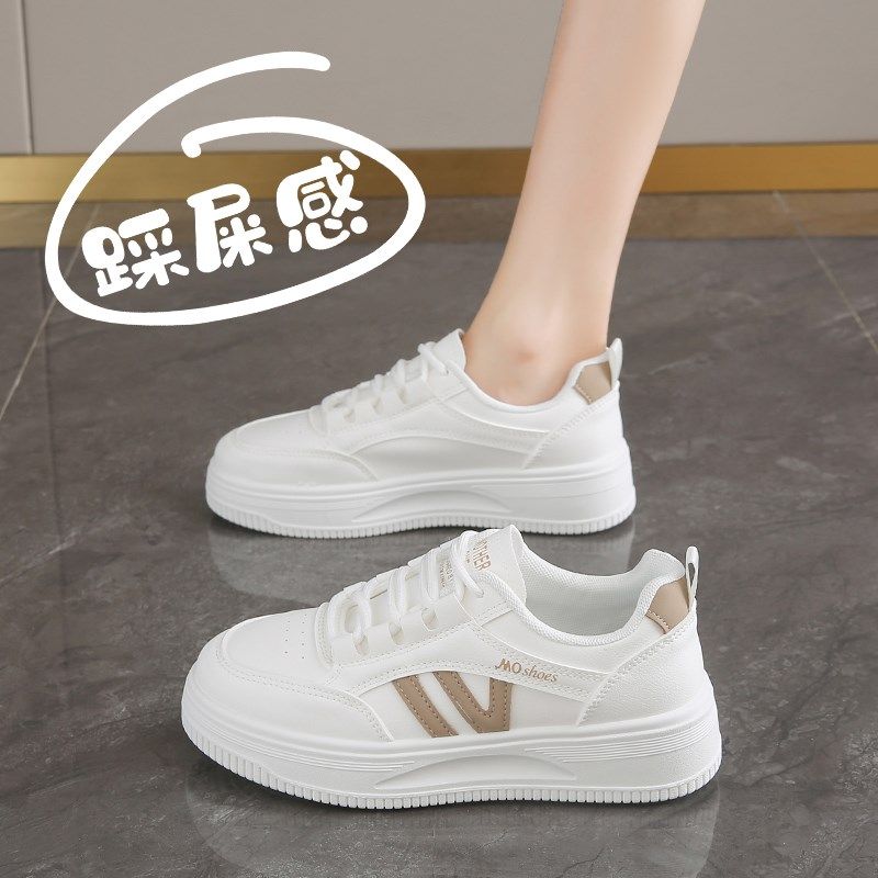 皮面小白鞋女34码2025新款春季百搭软底板鞋厚底小个子增高老爹鞋