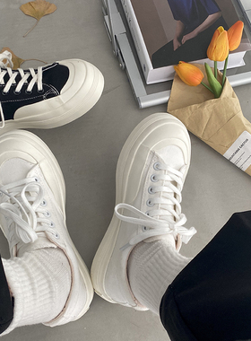 易少年 日系帆布鞋女ipns超火百搭小白鞋低帮街拍学生板鞋2021新