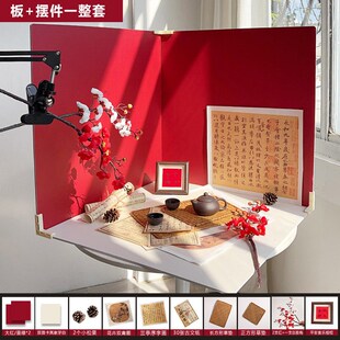 红色拍照背景板圣诞中国风美食首饰谷美新年拍摄道具一整套