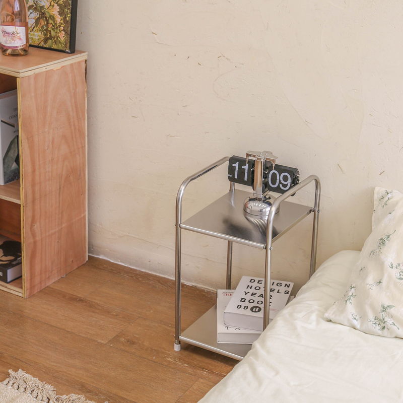 ins风不锈钢多层简易收纳置物架厨房客厅卫生间置物架落地桌边几