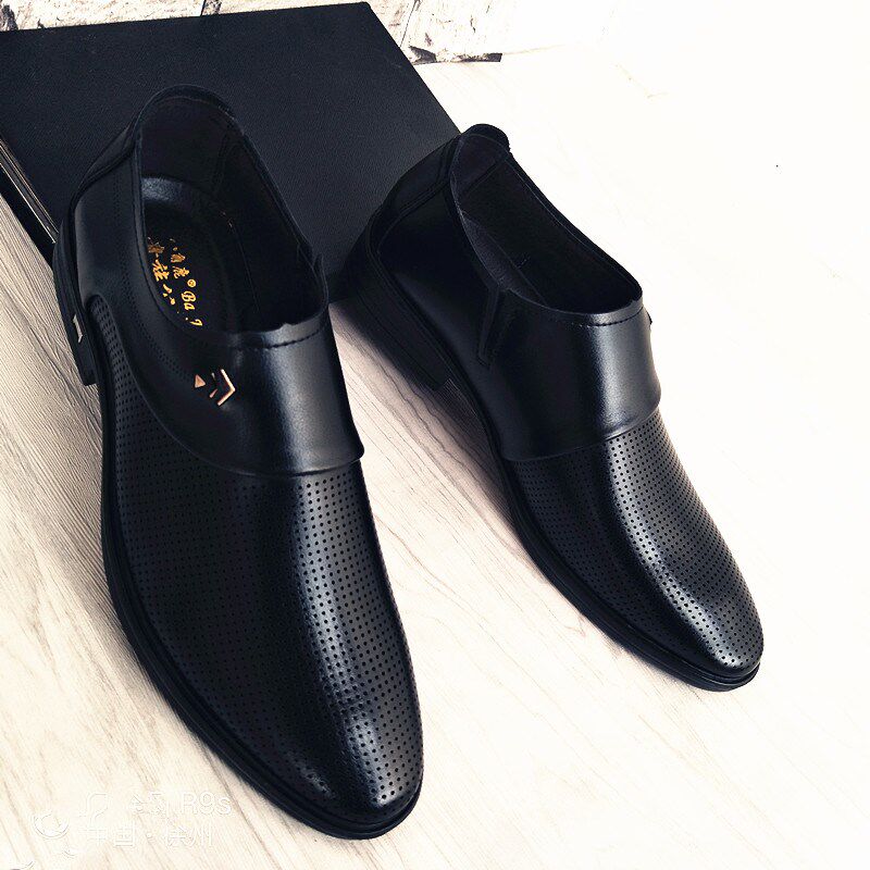 办公英伦皮鞋男夏季透气商务凉鞋正装休闲鞋青年韩版镂空洞洞男鞋