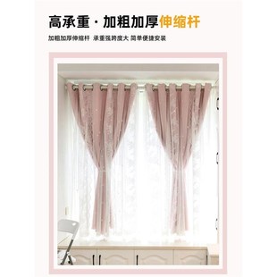 飘窗窗帘免打孔安l装 公主风房间卧室全遮光布奶茶色布纱一体伸缩
