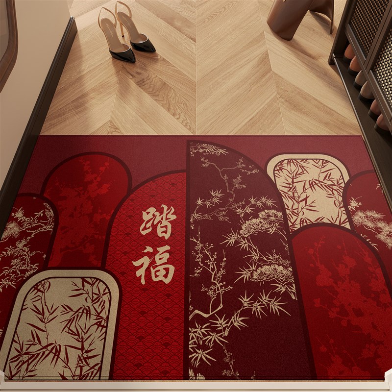 红色入户门垫进门地垫玄关喜庆脚垫耐脏防滑家用大门口可裁剪地毯