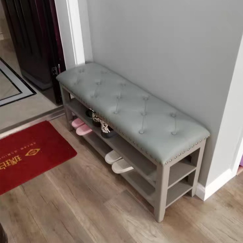 入门鞋架可坐鞋柜凳实木试鞋凳储物凳门口鞋架凳子一体换鞋凳灰色