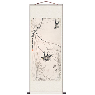 历代名家花鸟画牛图燕子挂画迎客松卷轴画绢画丝绸画高清微喷国画