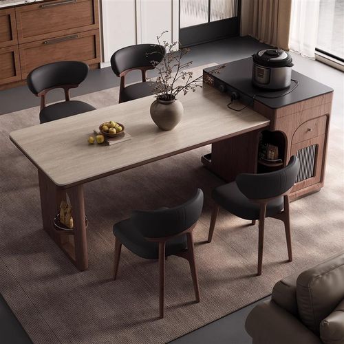 新中式黑胡桃白蜡木岛台餐桌家用客厅酒店民宿饭桌高端别墅家具