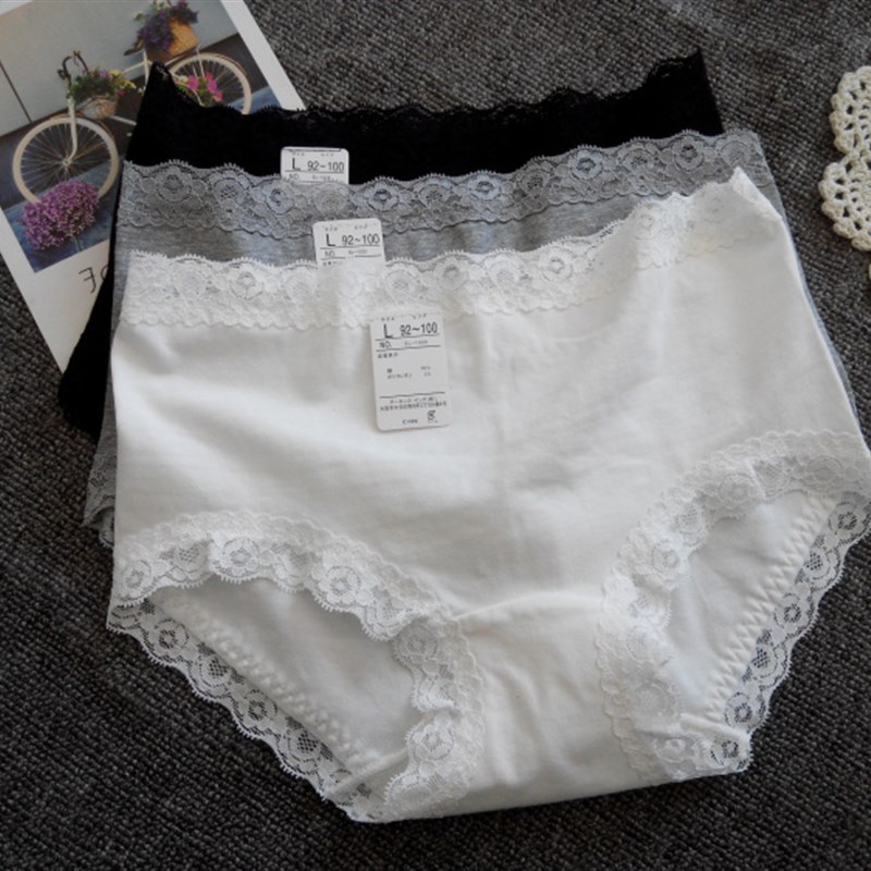 女士纯棉内裤小平角蕾丝无痕包臀贴身不夹档微收腹大码胖mm内裤